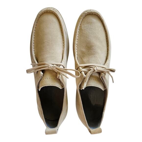 EVERLANE Men 12 Shoes Desert Tan Pebble Suede Leather Comfort Loafer Laces NEW - Picture 3 of 9